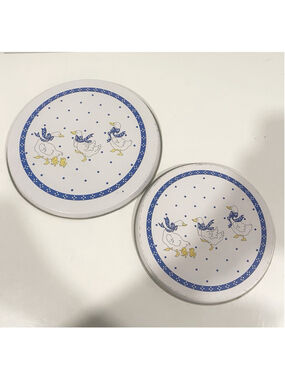 Vintage Country Goose Duck Stove Burner Covers Set of 2 Blue White Farmhouse